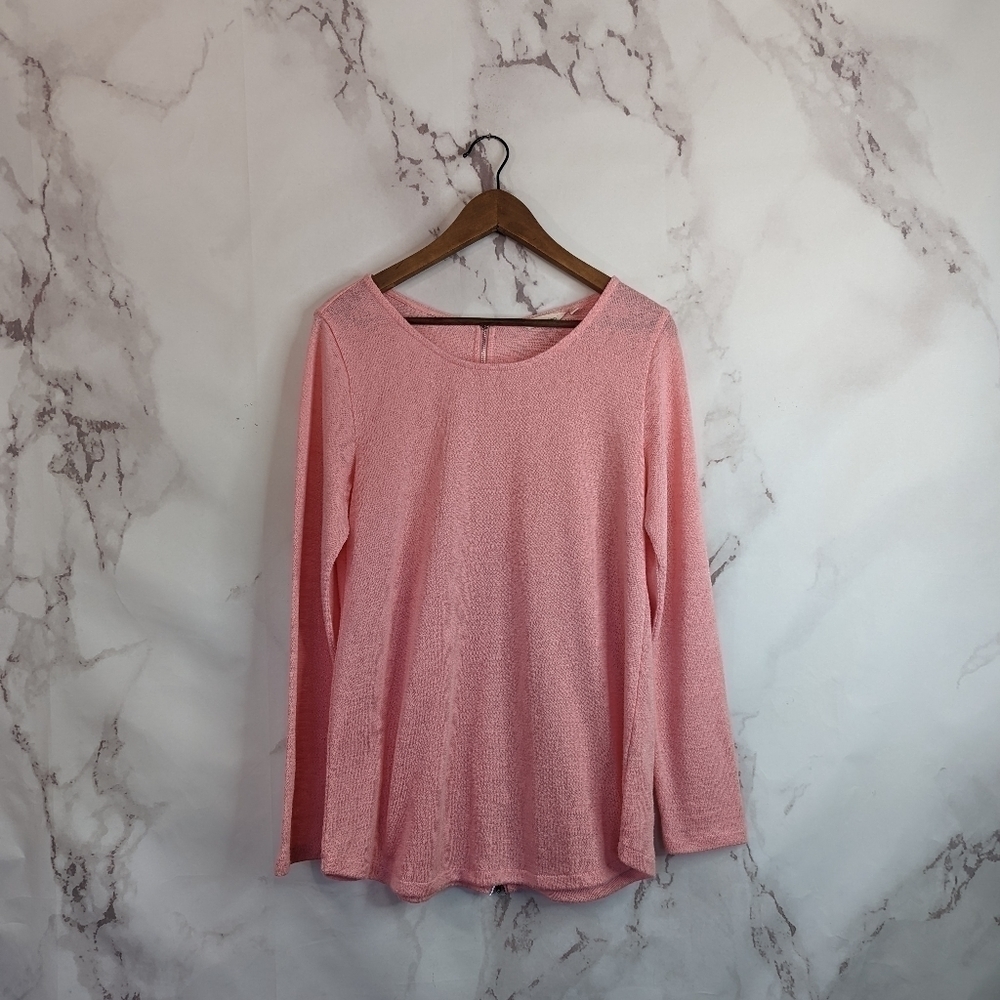 Soft Surroundings Pink Long Sleeve Top Sweater Lightweight Zipper Zip Back Med